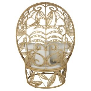 Fauteuil de jardin oeuf en résine imitation rotin et coussins écrus | ARAN