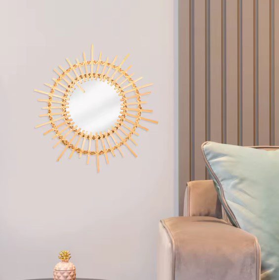 Miroir Soleil en Rotin
