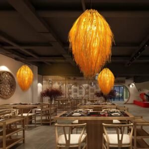 Suspension rotin chapeau de paille