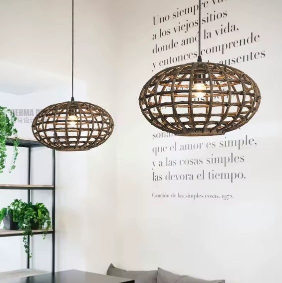 Suspension Rotin et Bambou Rond 2 Suspension Rotin et Bambou Rond