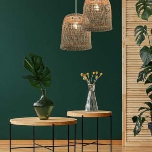 Suspension rotin tressé naturel