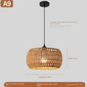 Suspension rustique en corde de rotin