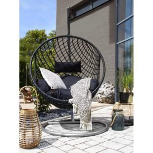 Balancelle En Rotin Noire Élégante Et Confortable Pour Terrasse