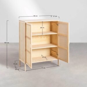 Buffet 2 Portes Rotin Et Bois Contemporain Élégant