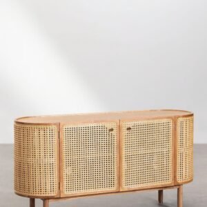 Buffet En Rotin Et Bois Naturel Contemporain Élégant