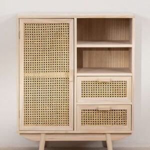 Buffet Rotin Et Bois Avec Tiroirs Spacieux Contemporain
