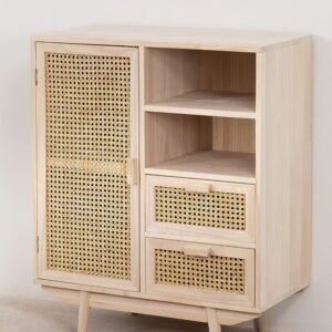 Buffet Rotin Et Bois Avec Tiroirs Spacieux Contemporain