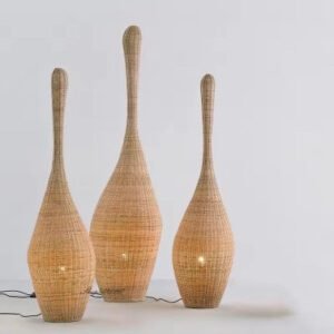 Lampadaire En Rotin Goutte D'Eau Design Élégant Et Naturel