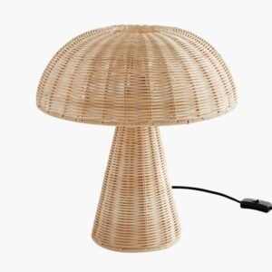 Lampe À Poser Champignon En Rotin Tressé Artisanale Élégante