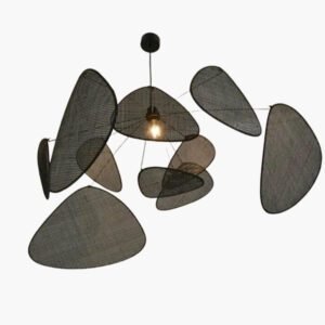 Lustre Rotin Noir Élégant Pour Salon Moderne Et Chaleureux