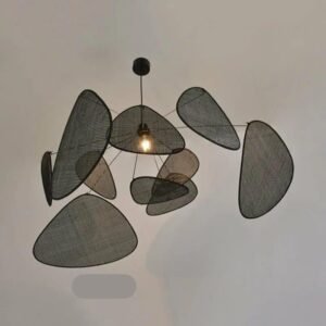 Lustre Rotin Noir Élégant Pour Salon Moderne Et Chaleureux