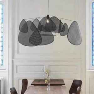 Lustre Rotin Noir Élégant Pour Salon Moderne Et Chaleureux