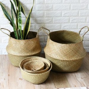 Panier En Osier Naturel Cache-Pot Tressé Pour Plantes Maison