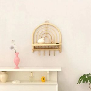 Patère En Rotin Murale Élégante Avec Petite Étagère Intégrée