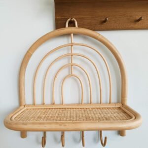 Patère En Rotin Murale Élégante Avec Petite Étagère Intégrée