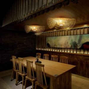 Plafonnier Rotin Tressé Style Bohème Éclairage Chaud Salon