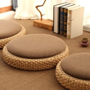 Pouf En Rotin Rembourré Confortable En Tissu Théa Bohème