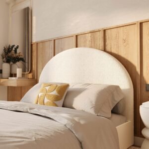 Accueil 29 Tête De Lit Eva 160 Cm En Tissu Bouclé Beige Élégante Confortable