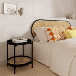 Tête De Lit Navahino 140 Cm En Rotin Noir Design Bohème Raffiné