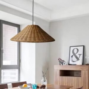 Abat-Jour Rotin Suspendu Tressé Pour Cuisine Style Bohème Chic