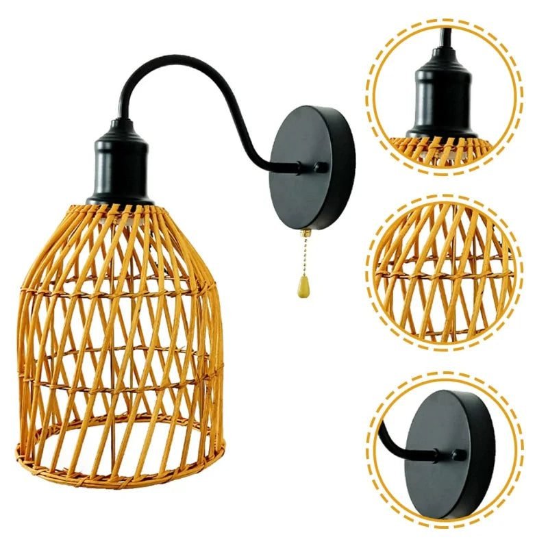 Applique Rotin Murale Élégante Naturelle Avec Interrupteur NARA 3 Applique Rotin Murale Élégante Naturelle Avec Interrupteur NARA