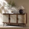 Buffet TV En Rotin Tressé Bambou Console Élégant Naturel