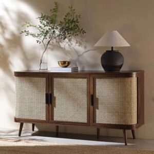 Buffet TV En Rotin Tressé Bambou Console Élégant Naturel