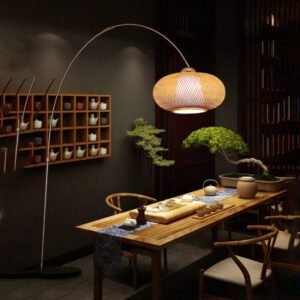 Lampadaire Arc En Rotin Raffiné Pour Salon Contemporain