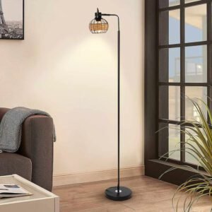 Lampadaire En Rotin Design Avec Finition Inox Moderne Élégant