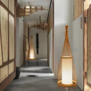 Lampadaire En Rotin Tressé Élégant Pour Salon Contemporain