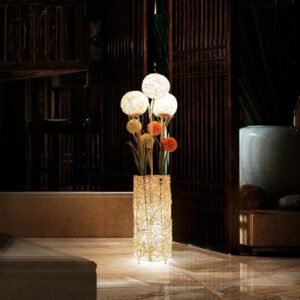 Lampadaire Fleur En Rotin Tressé Élégant Pour Salon Intérieur