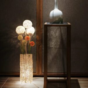 Lampadaire Fleur En Rotin Tressé Élégant Pour Salon Intérieur