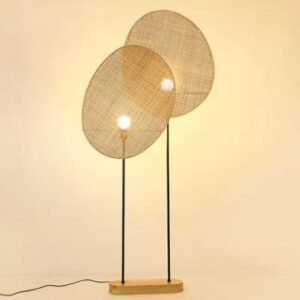 Lampadaire Rotin Style Asiatique Élégant Naturel Tissé Main