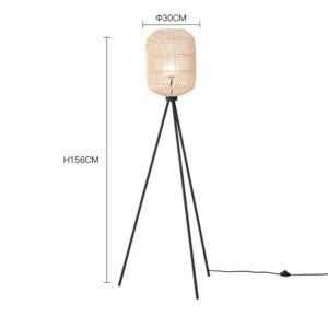 Lampadaire Trépied Rotin Élégant Style Bohème Naturel Chic