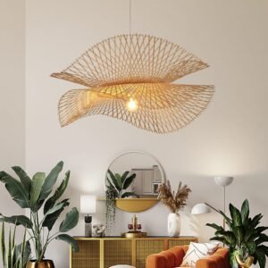 Lustre Double Rotin Élégant Style Bohème Naturel Chic Tissé