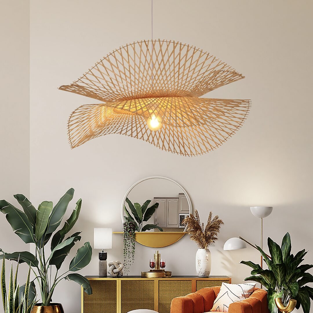 Lustre Double Rotin Élégant Style Bohème Naturel Chic Tissé 1 Lustre Double Rotin Élégant Style Bohème Naturel Chic Tissé