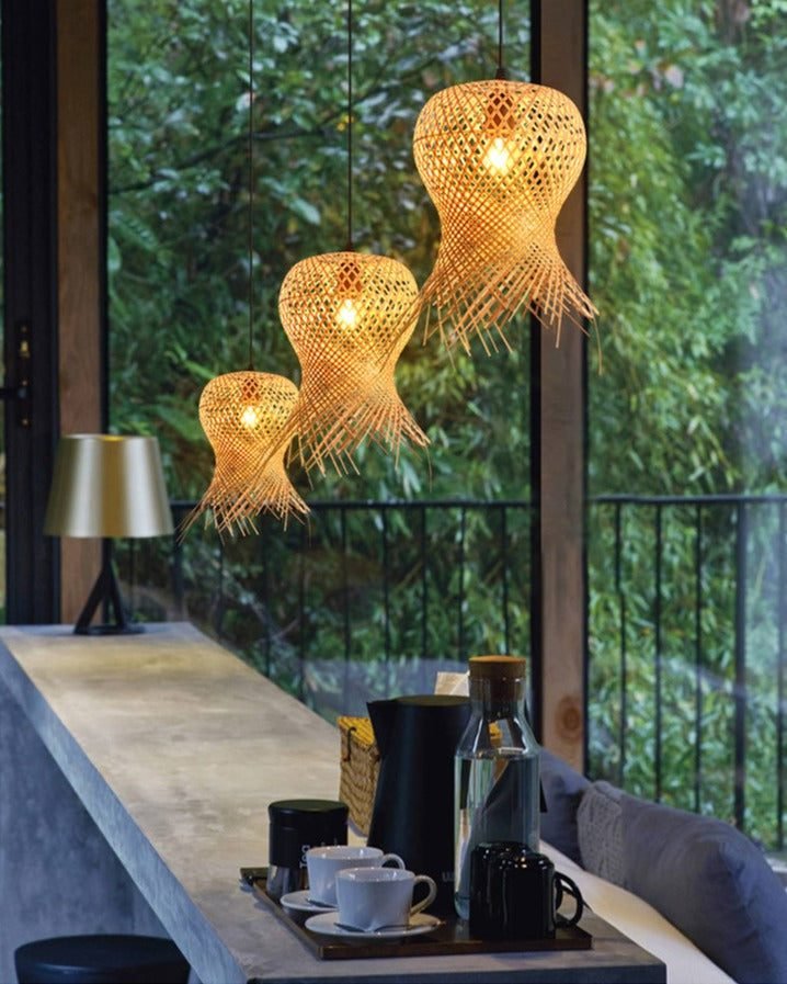 Lustre Rotin Artisanal En Bambou Et Osier Naturel Épuré 7 Lustre Rotin Artisanal En Bambou Et Osier Naturel Épuré