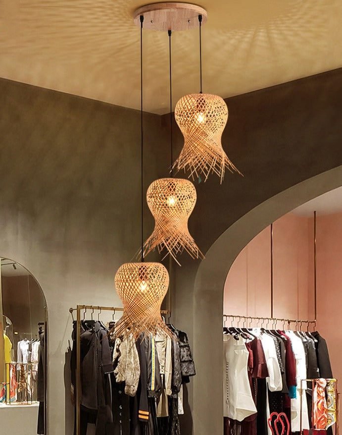 Lustre Rotin Artisanal En Bambou Et Osier Naturel Épuré 6 Lustre Rotin Artisanal En Bambou Et Osier Naturel Épuré