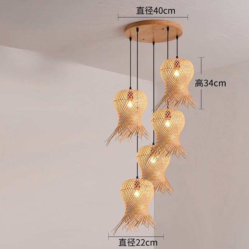 Lustre Rotin Artisanal En Bambou Et Osier Naturel Épuré 4 Lustre Rotin Artisanal En Bambou Et Osier Naturel Épuré