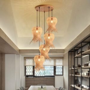 Lustre Rotin Artisanal En Bambou Et Osier Naturel Épuré 13 Lustre Rotin Artisanal En Bambou Et Osier Naturel Épuré