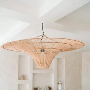 Lustre Rotin Grand Format Naturel Style Bohème Élégant Chic