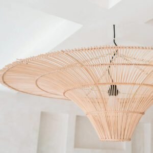 Lustre Rotin Grand Format Naturel Style Bohème Élégant Chic