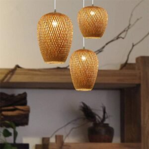 Lustre Triple Bambou Suspendu Naturel Élégant Intérieur