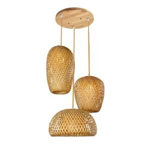 Lustre Triple Bambou Suspendu Naturel Élégant Intérieur