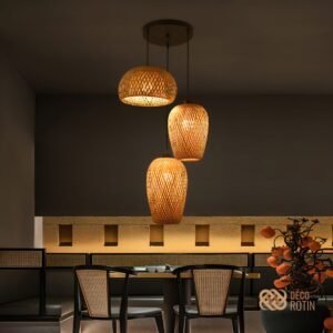 Lustre Triple Bambou Suspendu Naturel Élégant Intérieur