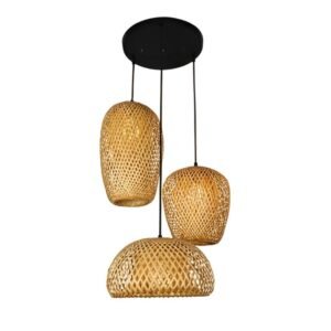 Lustre Triple Bambou Suspendu Naturel Élégant Intérieur
