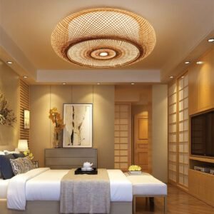 Plafonnier Bambou Rotin Tressé Style Naturel Suspendu Chic