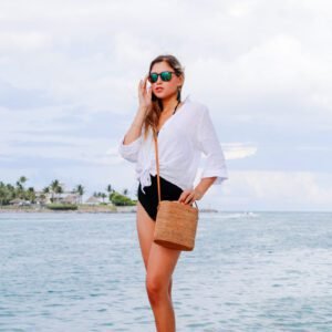 Sac Bandoulière Rotin Bali Tressé Main Élégant Compact Valentina