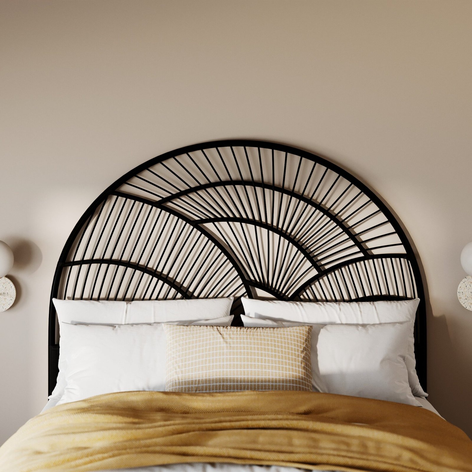 Tête De Lit 160 Cm Séléné En Rotin Noir Confortable Et Épuré 1 Tête De Lit 160 Cm Séléné En Rotin Noir Confortable Et Épuré