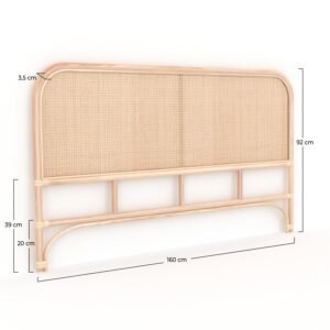 Tête De Lit Naïra En Rotin Et Cannage 160 Cm Finition Authentique